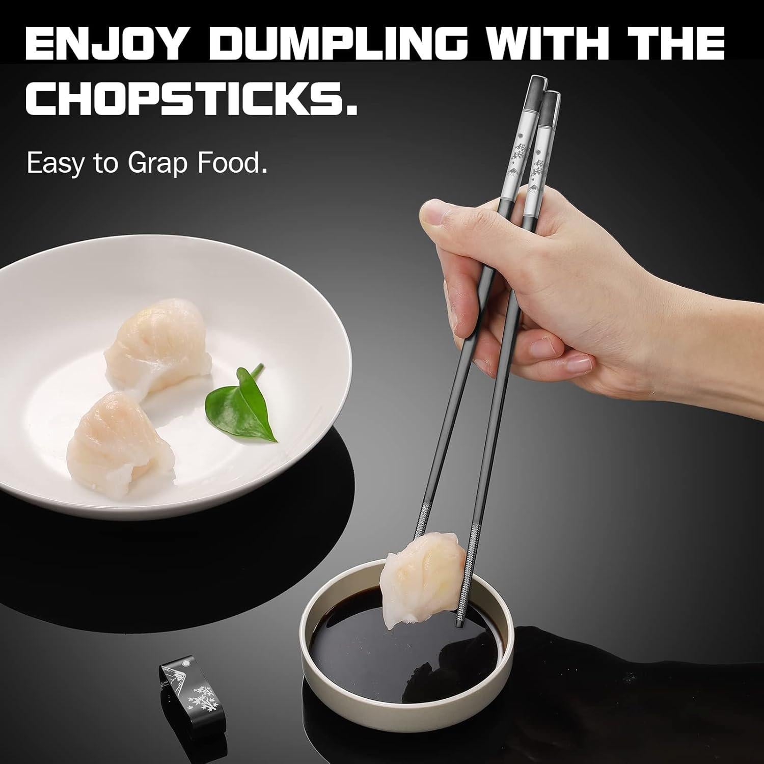 Juego de Palillos de Acero Inoxidable TIICOO 23.5 cm Negro