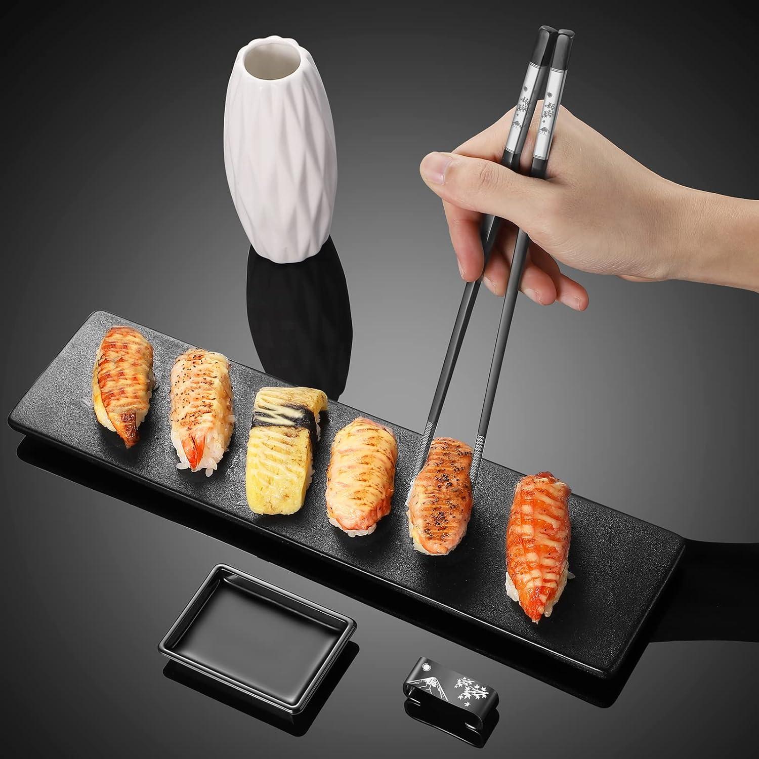 Juego de Palillos de Acero Inoxidable TIICOO 23.5 cm Negro