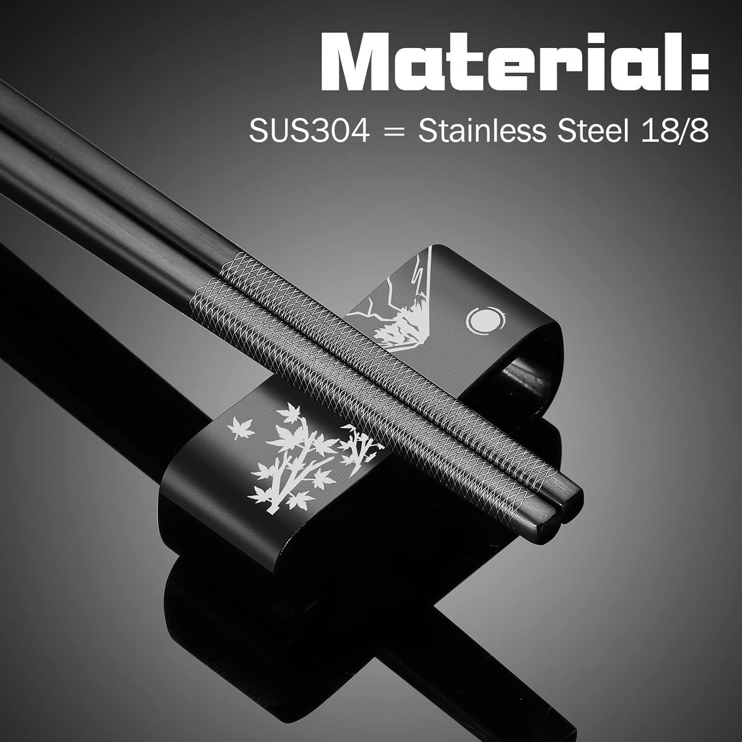 Juego de Palillos de Acero Inoxidable TIICOO 23.5 cm Negro