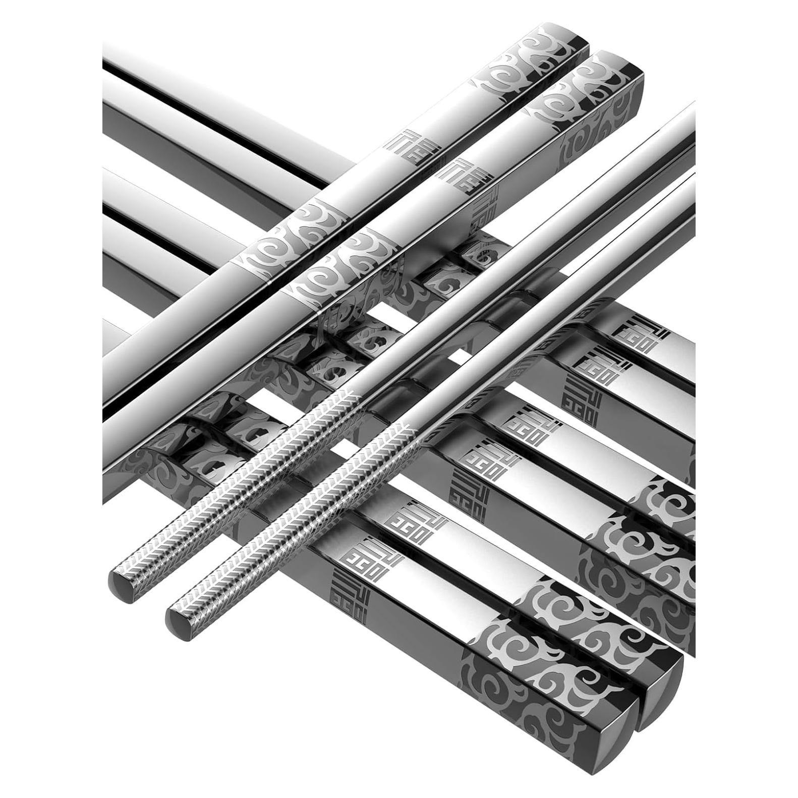 Palillos de Metal Reutilizables TINMARDA 5 Pares Acero Inoxidable