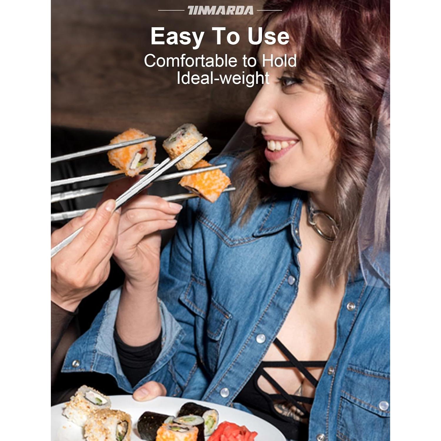 Palillos de Metal Reutilizables TINMARDA 5 Pares Acero Inoxidable