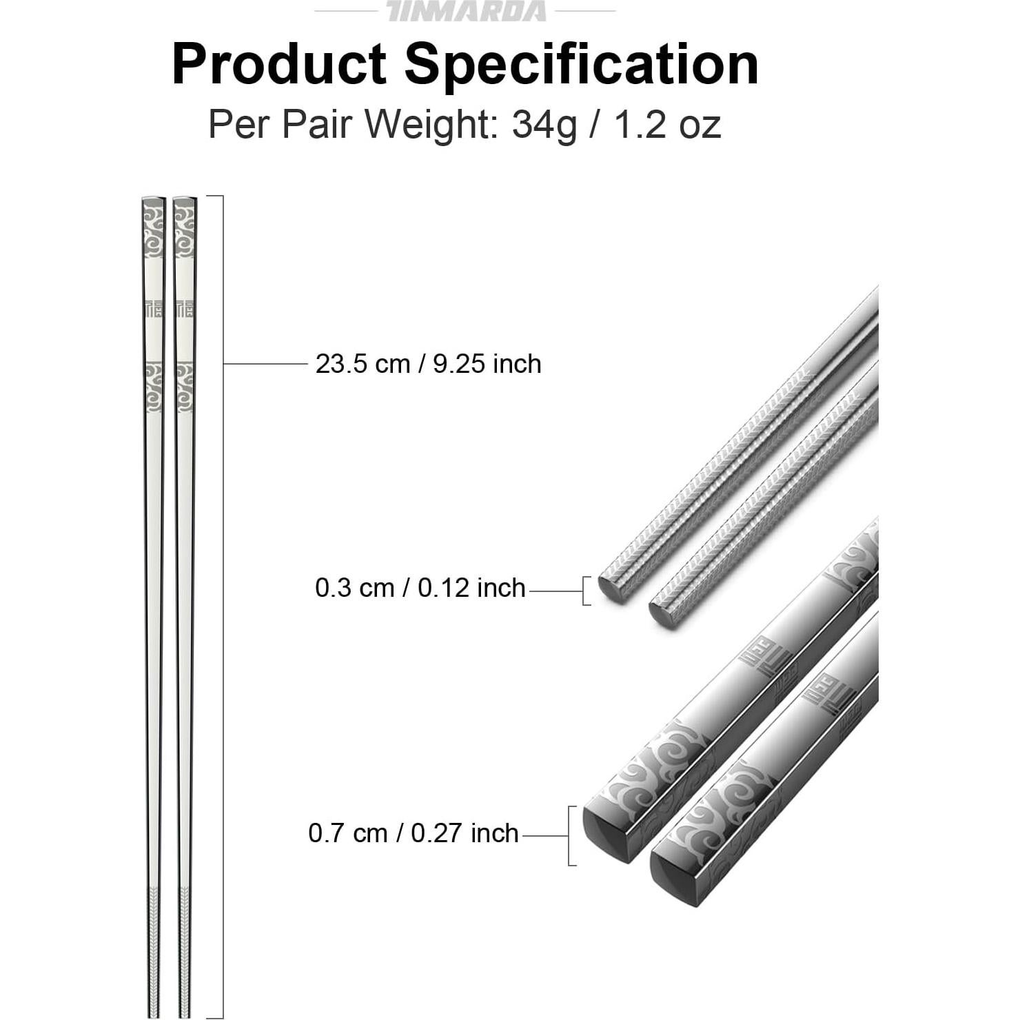 Palillos de Metal Reutilizables TINMARDA 5 Pares Acero Inoxidable