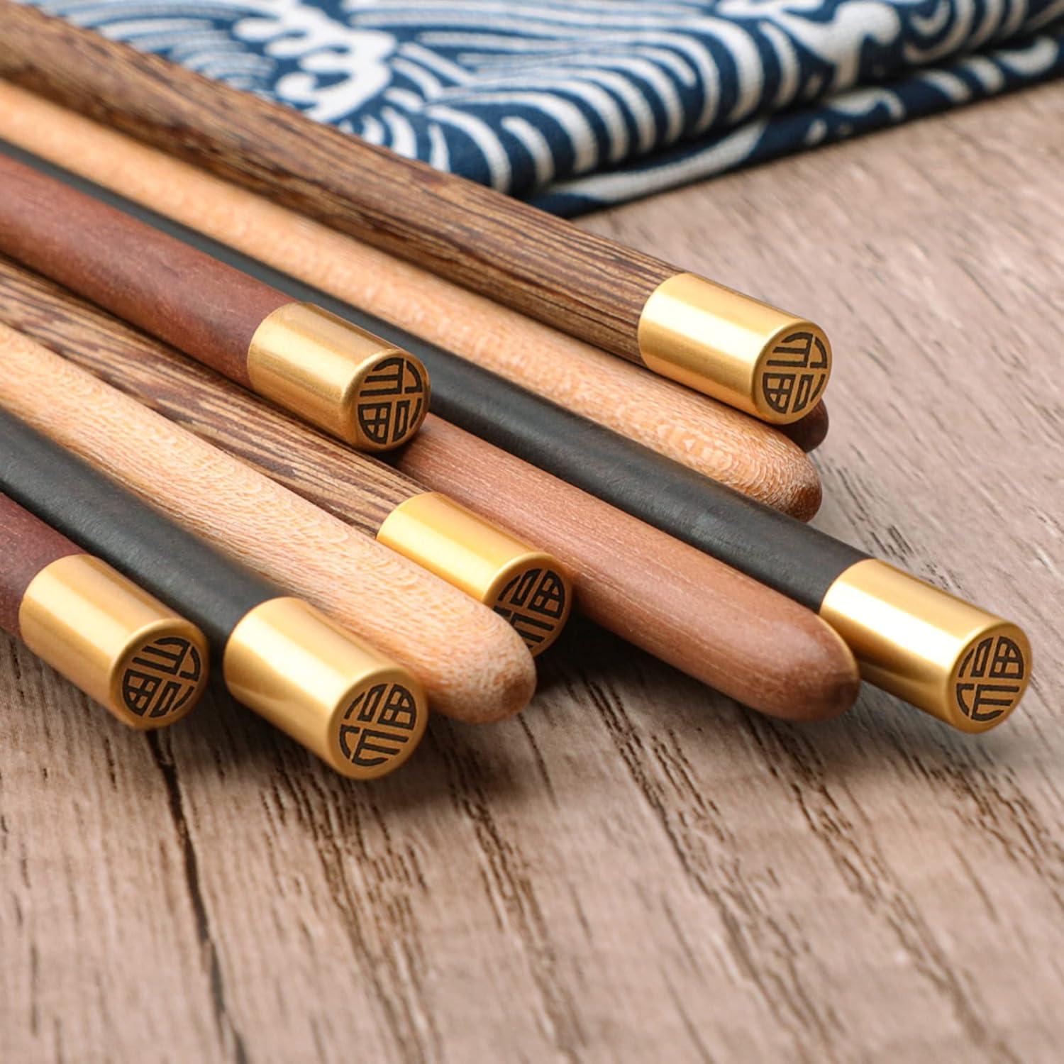 5 Pares de Palillos Reutilizables AKONEGE 25 cm Madera y Acero