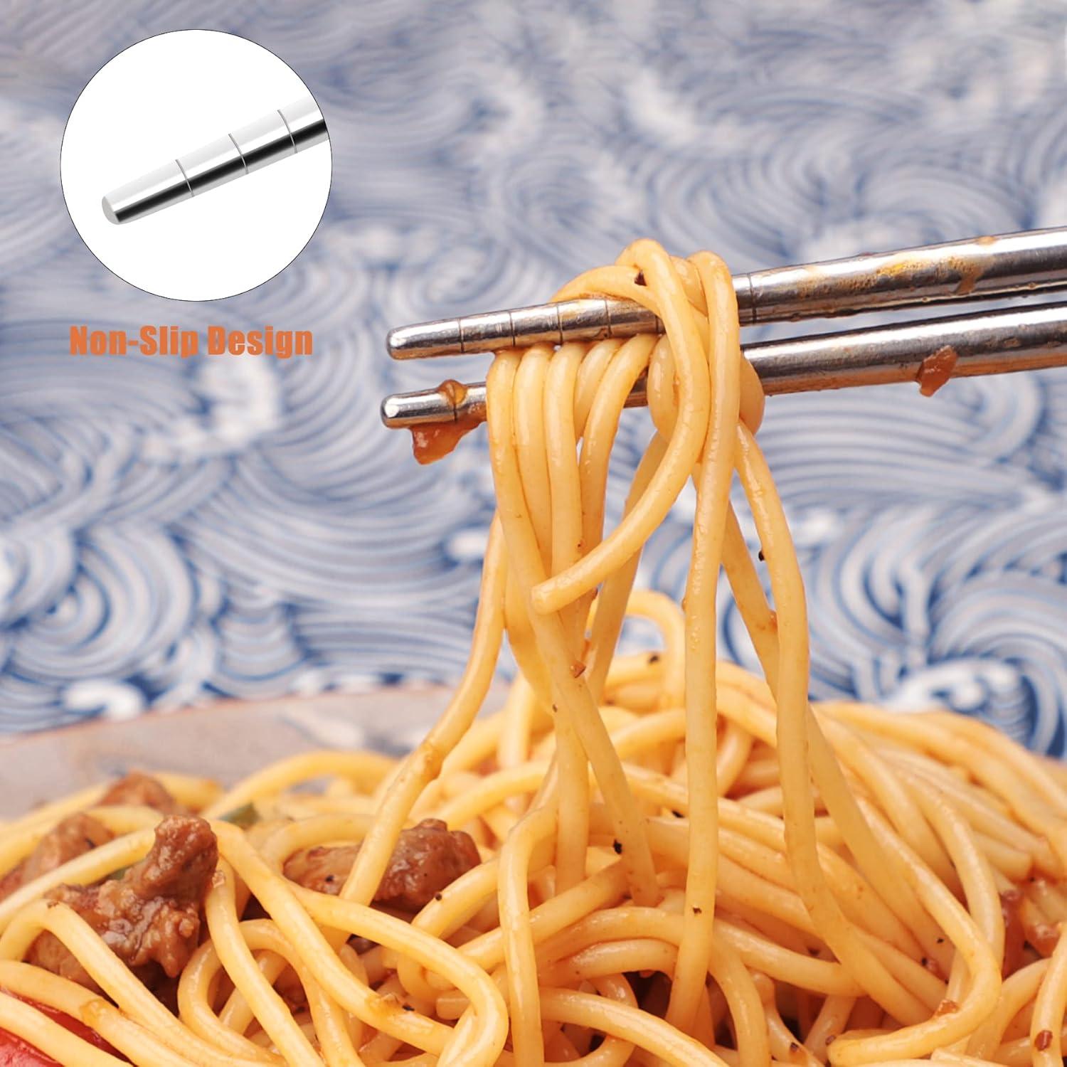 5 Pares de Palillos Reutilizables AKONEGE 25 cm Madera y Acero