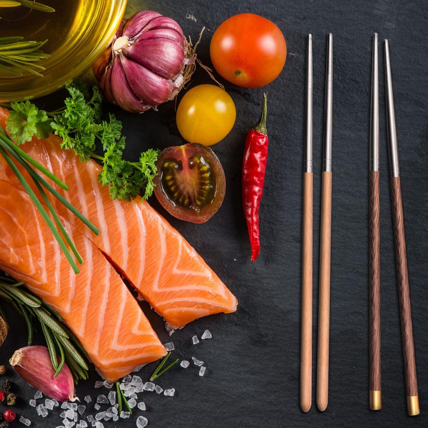 5 Pares de Palillos Reutilizables AKONEGE 25 cm Madera y Acero