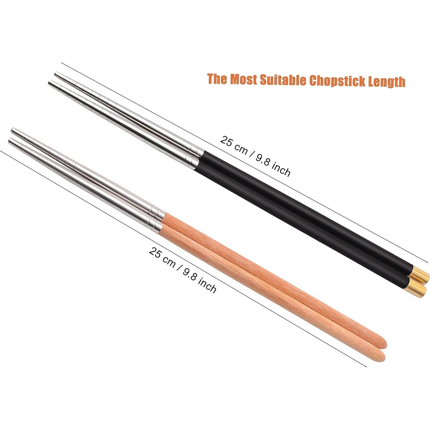 5 Pares de Palillos Reutilizables AKONEGE 25 cm Madera y Acero