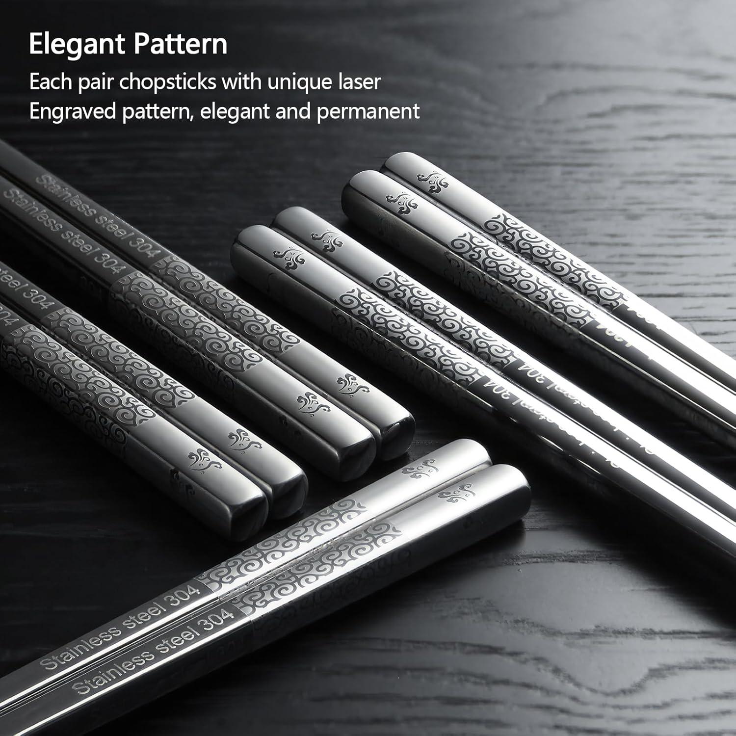 Palillos de Metal IQCWOOD Reutilizables Antideslizantes 23.5 cm