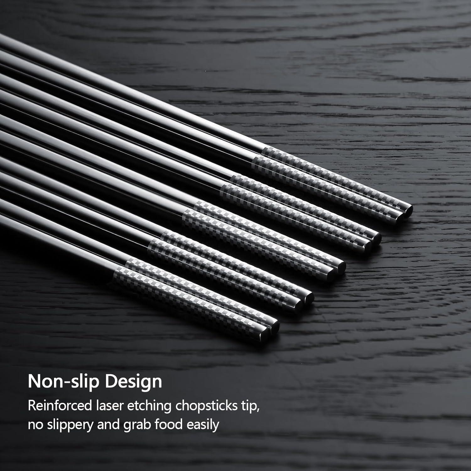 Palillos de Metal IQCWOOD Reutilizables Antideslizantes 23.5 cm