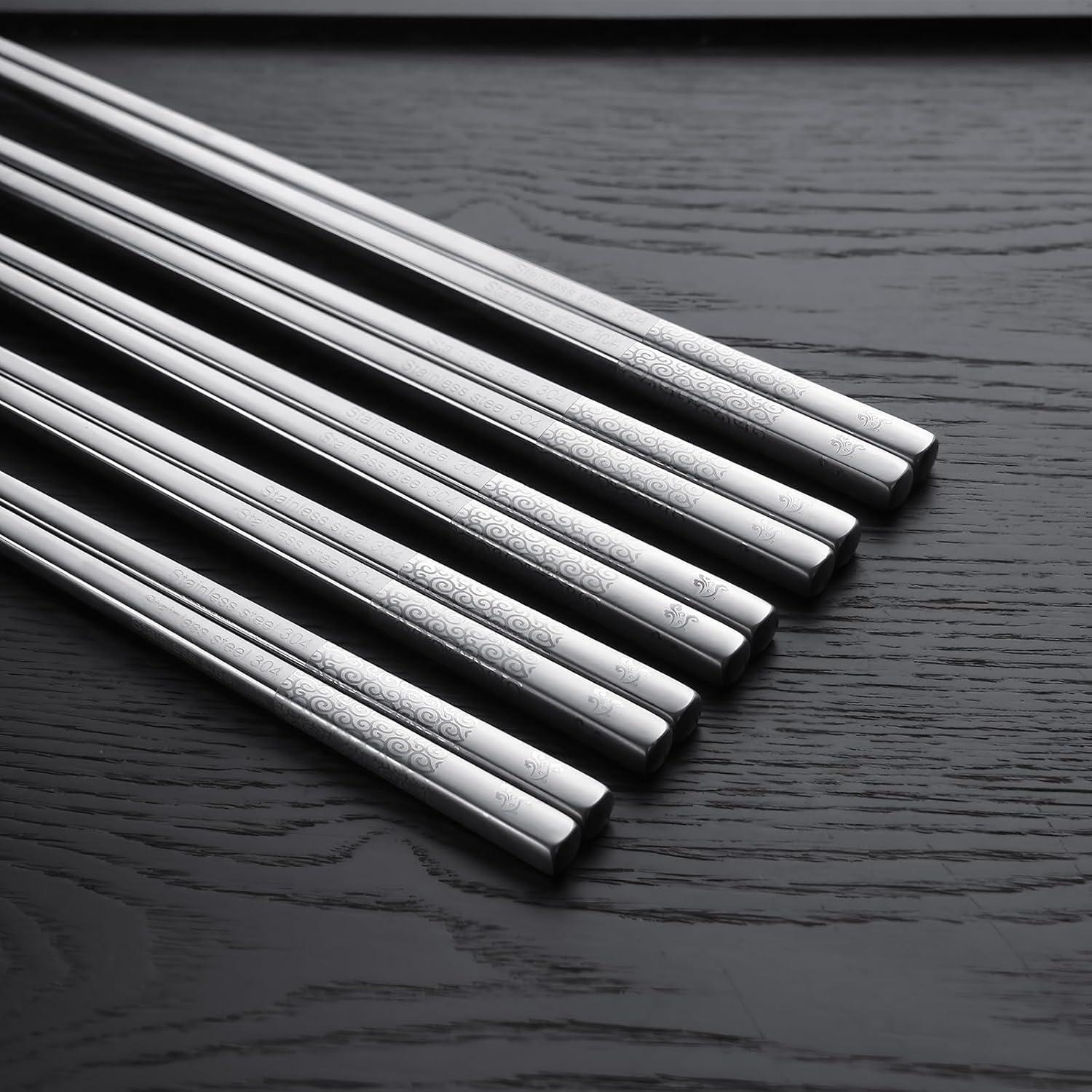 Palillos de Metal IQCWOOD Reutilizables Antideslizantes 23.5 cm