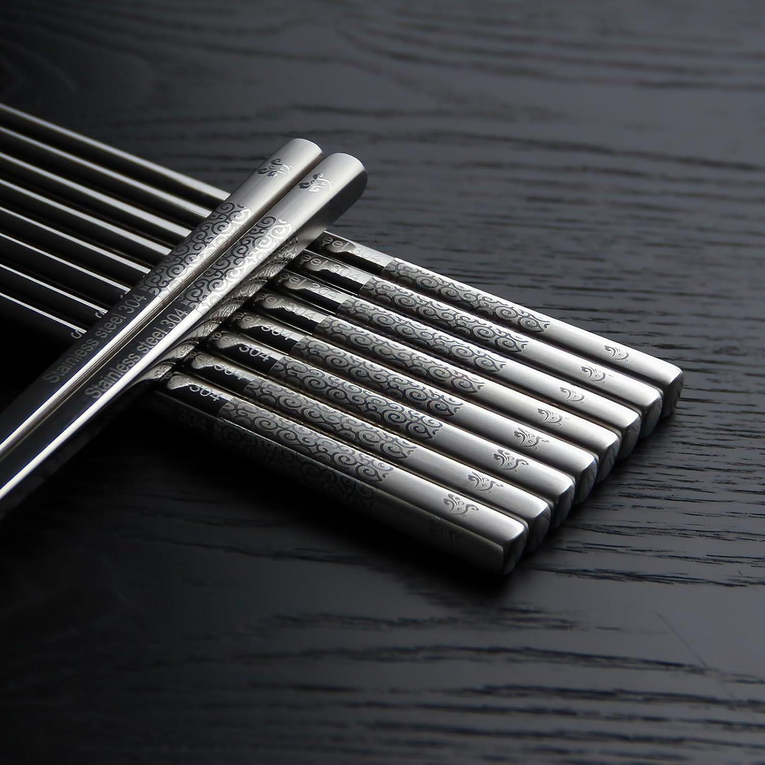 Palillos de Metal IQCWOOD Reutilizables Antideslizantes 23.5 cm