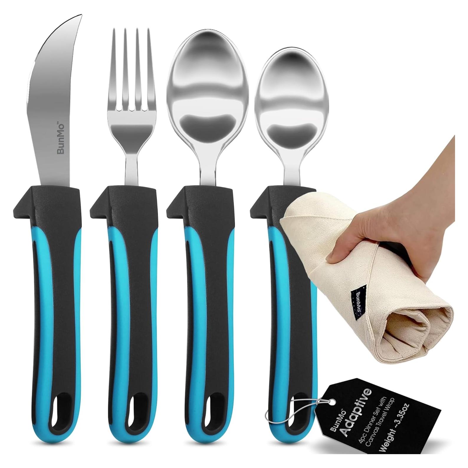 Set de Utensilios Adaptativos BUNMO para Artritis Azul - 4 Piezas
