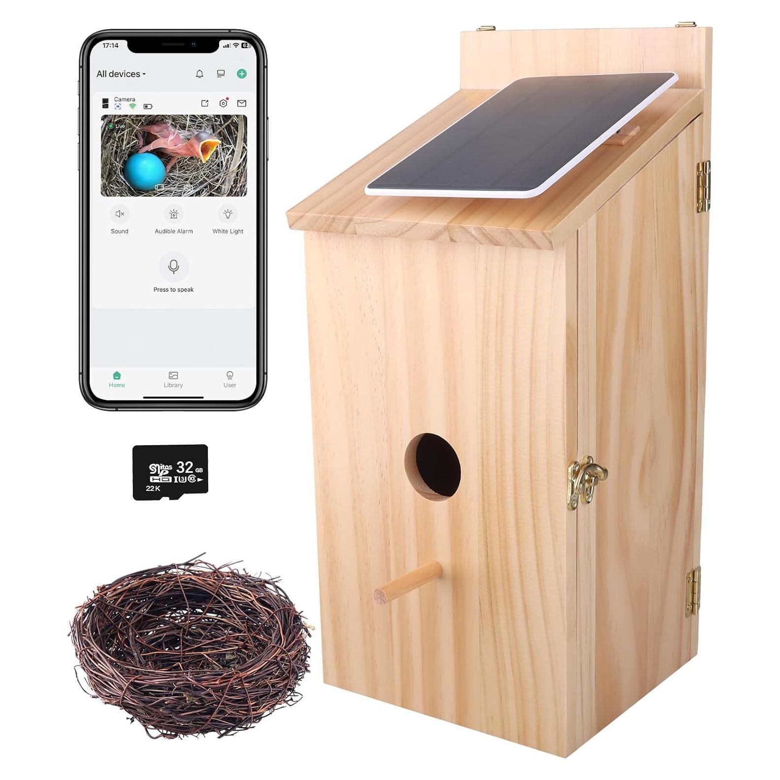 Casa de Aves Inteligente OZBOUN con Cámara HD 1080P Solar