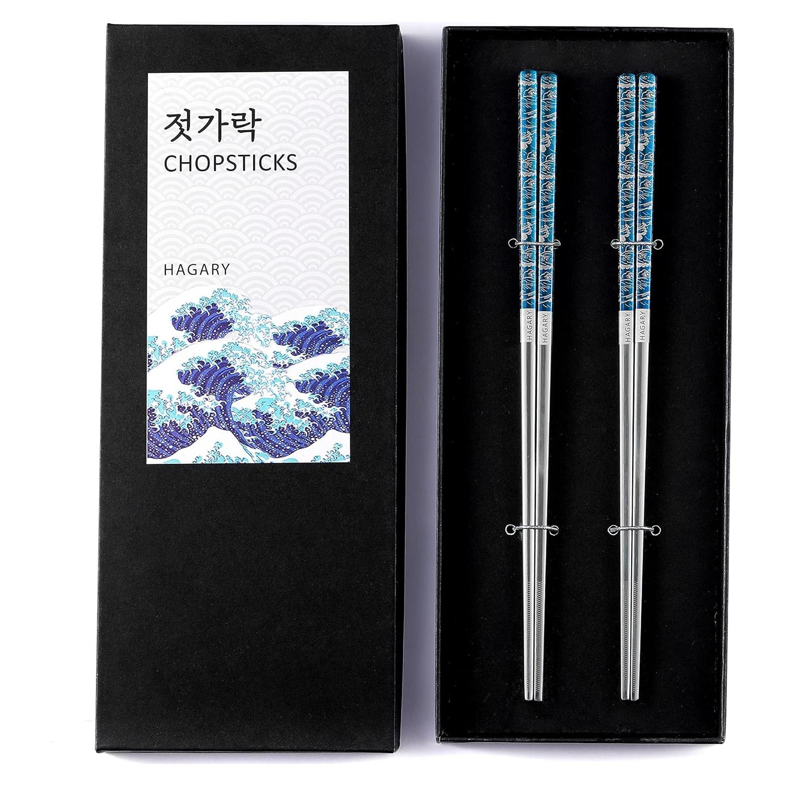 Palillos de Metal Reutilizables Hagary 2 Pares Antideslizantes