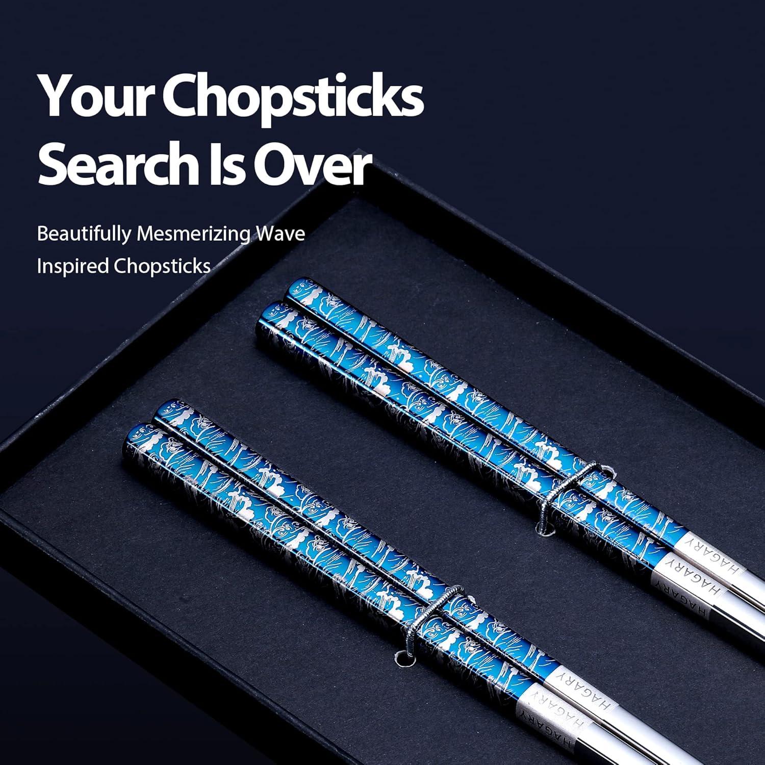 Palillos de Metal Reutilizables Hagary 2 Pares Antideslizantes