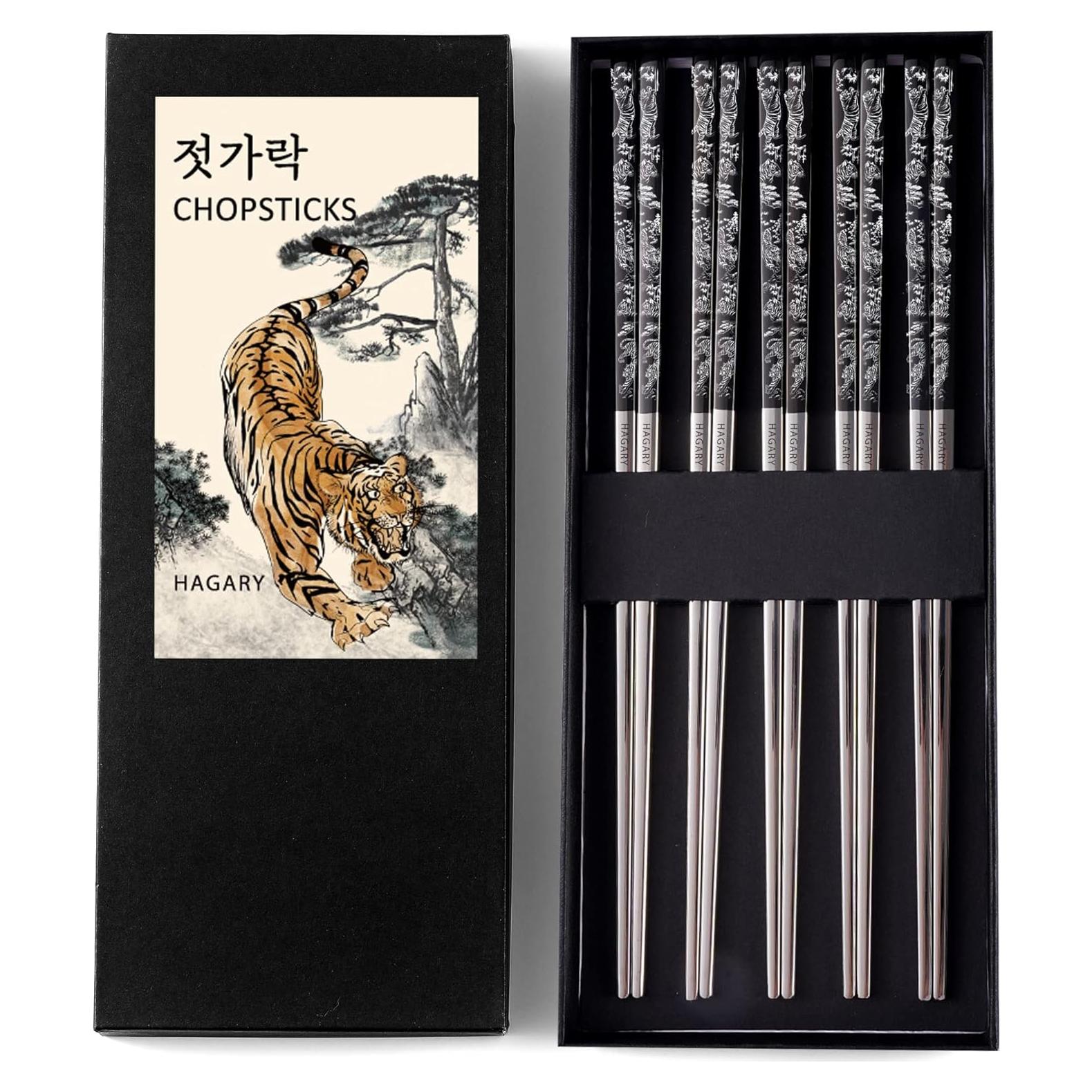 Palillos de Metal Reutilizables Hagary 5 Pares Antideslizantes