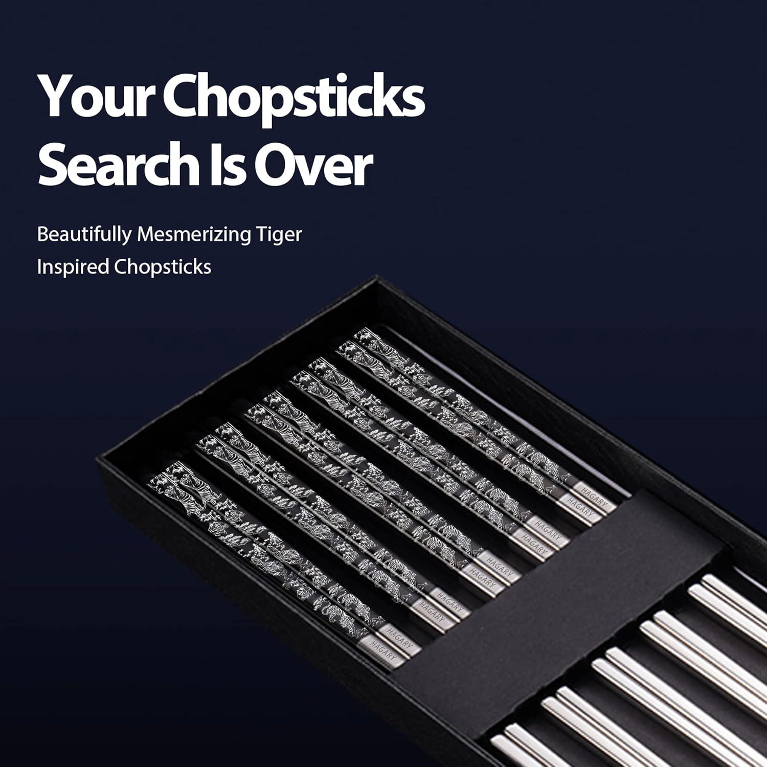 Palillos de Metal Reutilizables Hagary 5 Pares Antideslizantes