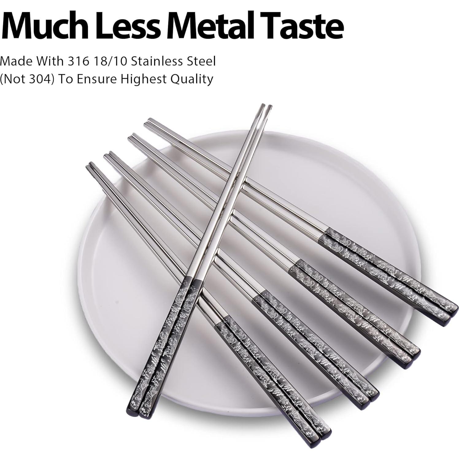 Palillos de Metal Reutilizables Hagary 5 Pares Antideslizantes