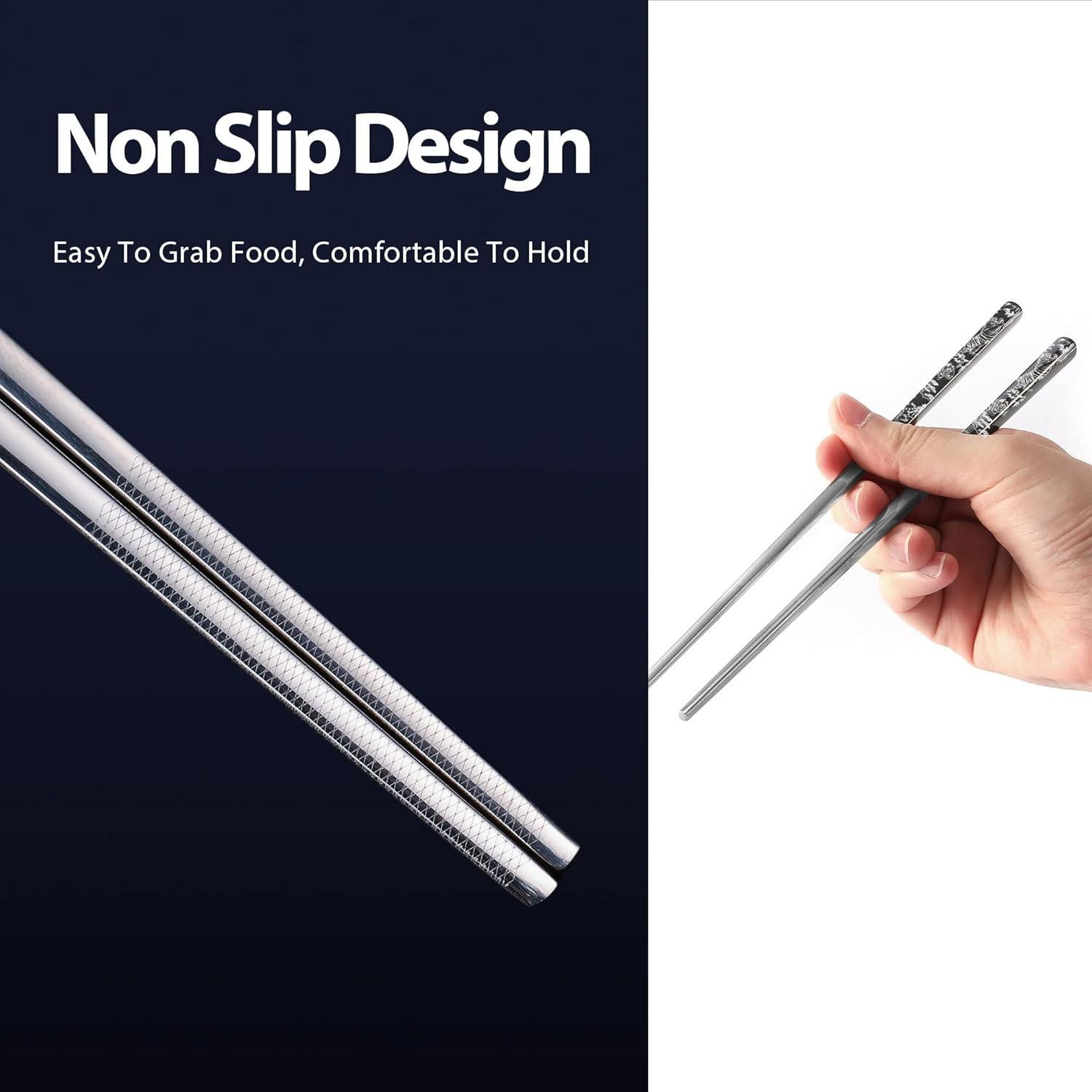 Palillos de Metal Reutilizables Hagary 5 Pares Antideslizantes