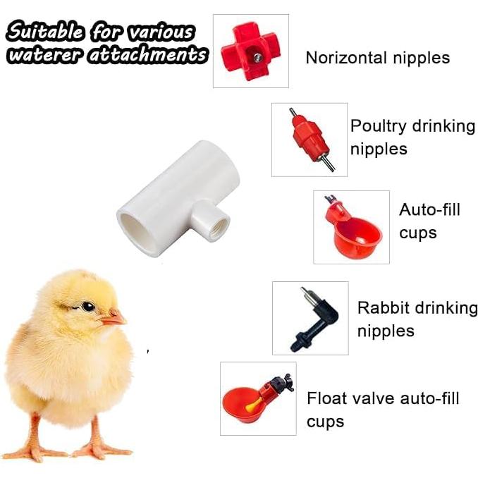 Paquete de 12 Accesorios en T de PVC para Bebederos de Pollo