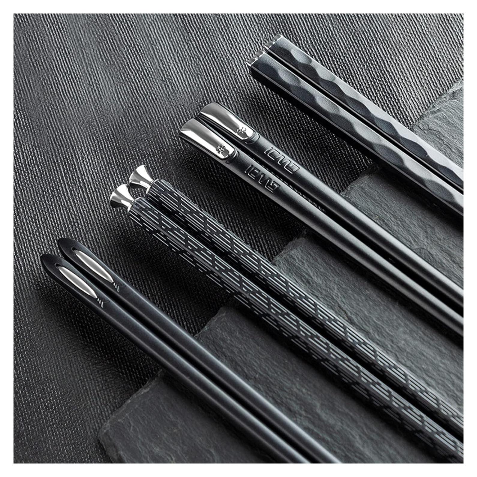 5 Pares de Palillos de Metal Japones Reutilizables 24 cm