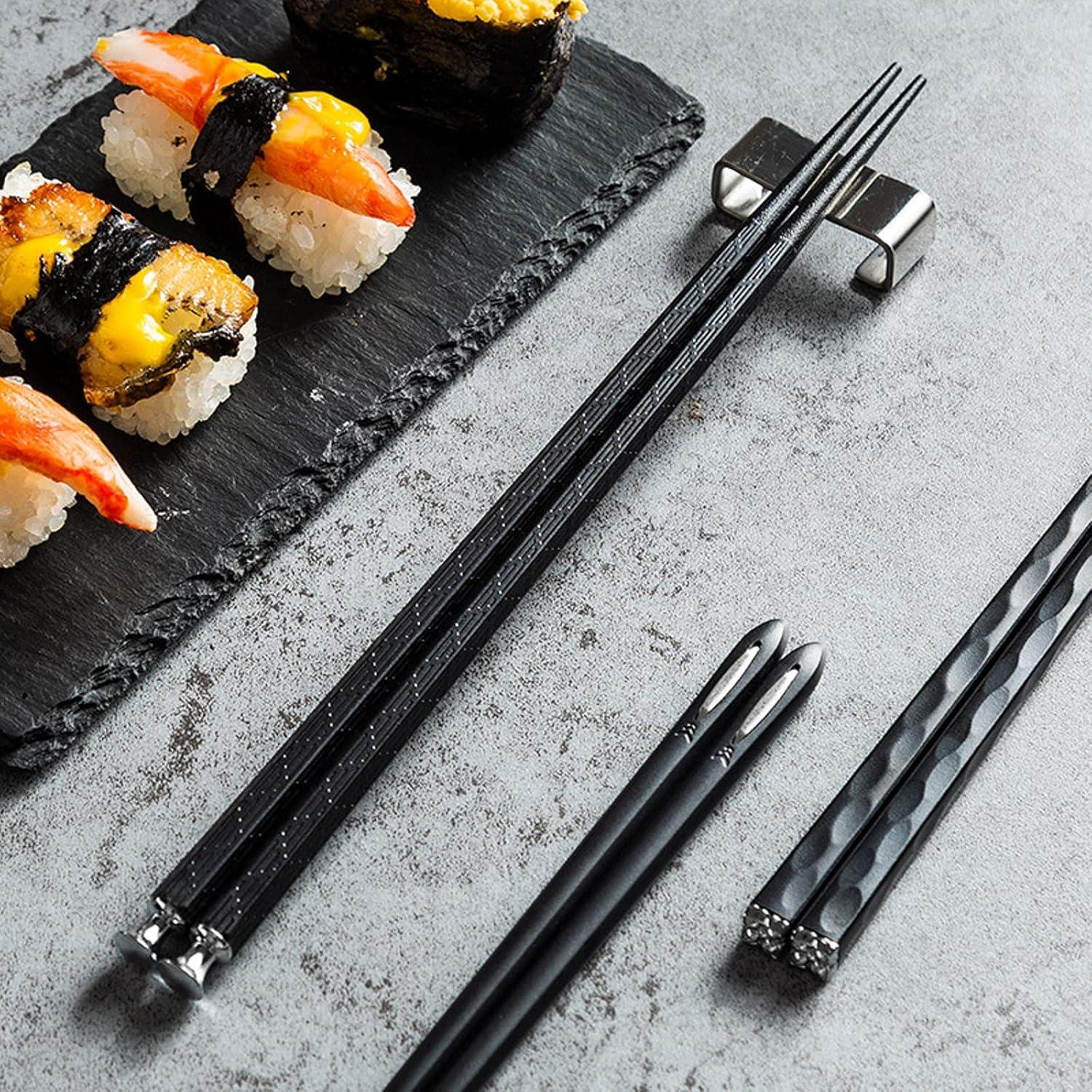 5 Pares de Palillos de Metal Japones Reutilizables 24 cm