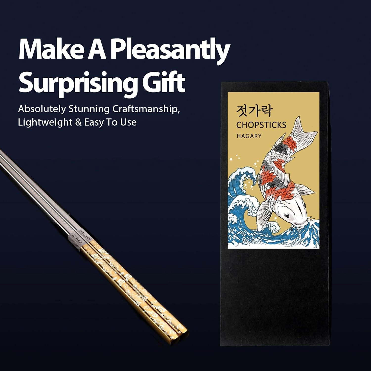 Palillos Reutilizables de Metal Acero Inoxidable 316 Dorado - 2 Pares