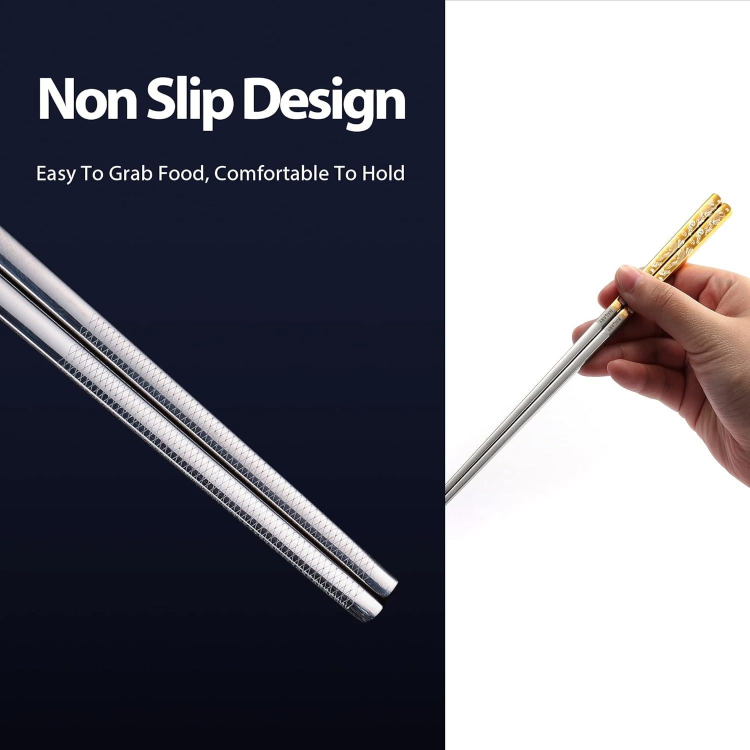 Palillos Reutilizables de Metal Acero Inoxidable 316 Dorado - 2 Pares
