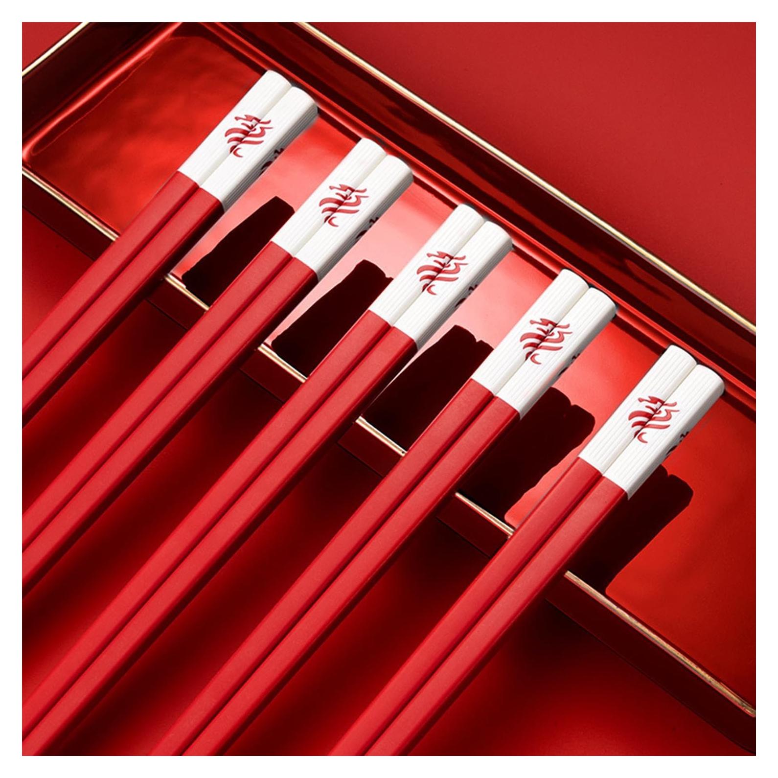 5 Pairs Fiberglass Chopsticks, Reusable Premium Chinese Korean Chopsticks Dishwasher Safe, Non-slip, Lightweight, 9.5 inches, Chinese Dragon Style Chopsticks for Hotel, Restaurant & Family