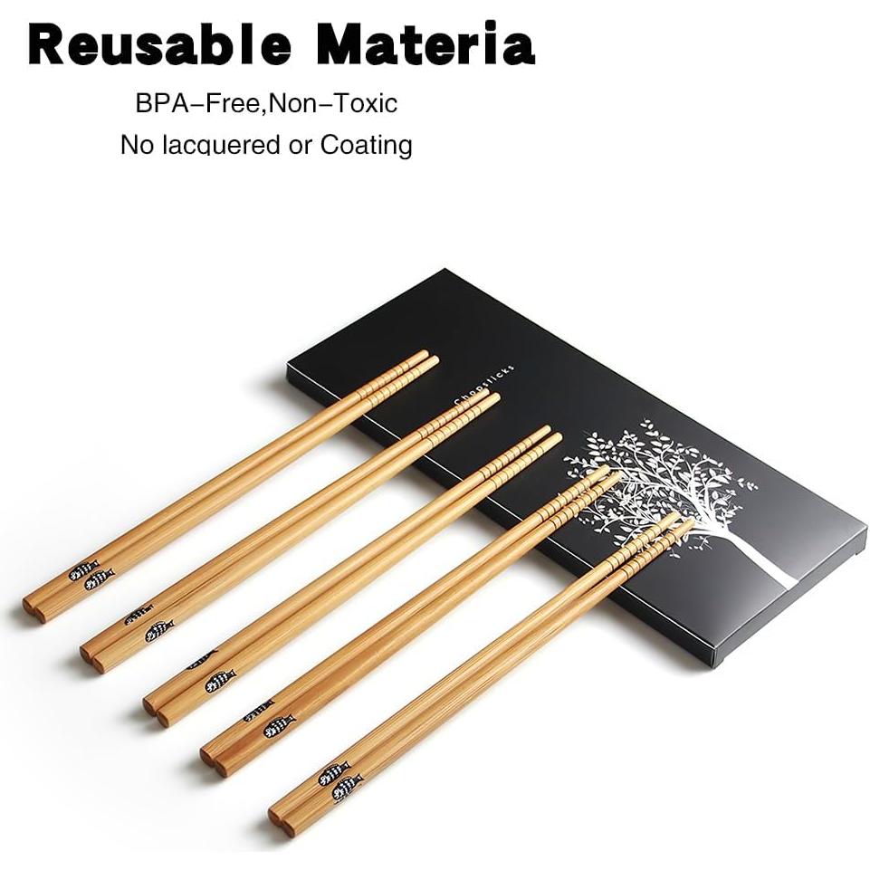 Juego de 5 pares de palillos de bambú AOOSY 22.5 cm