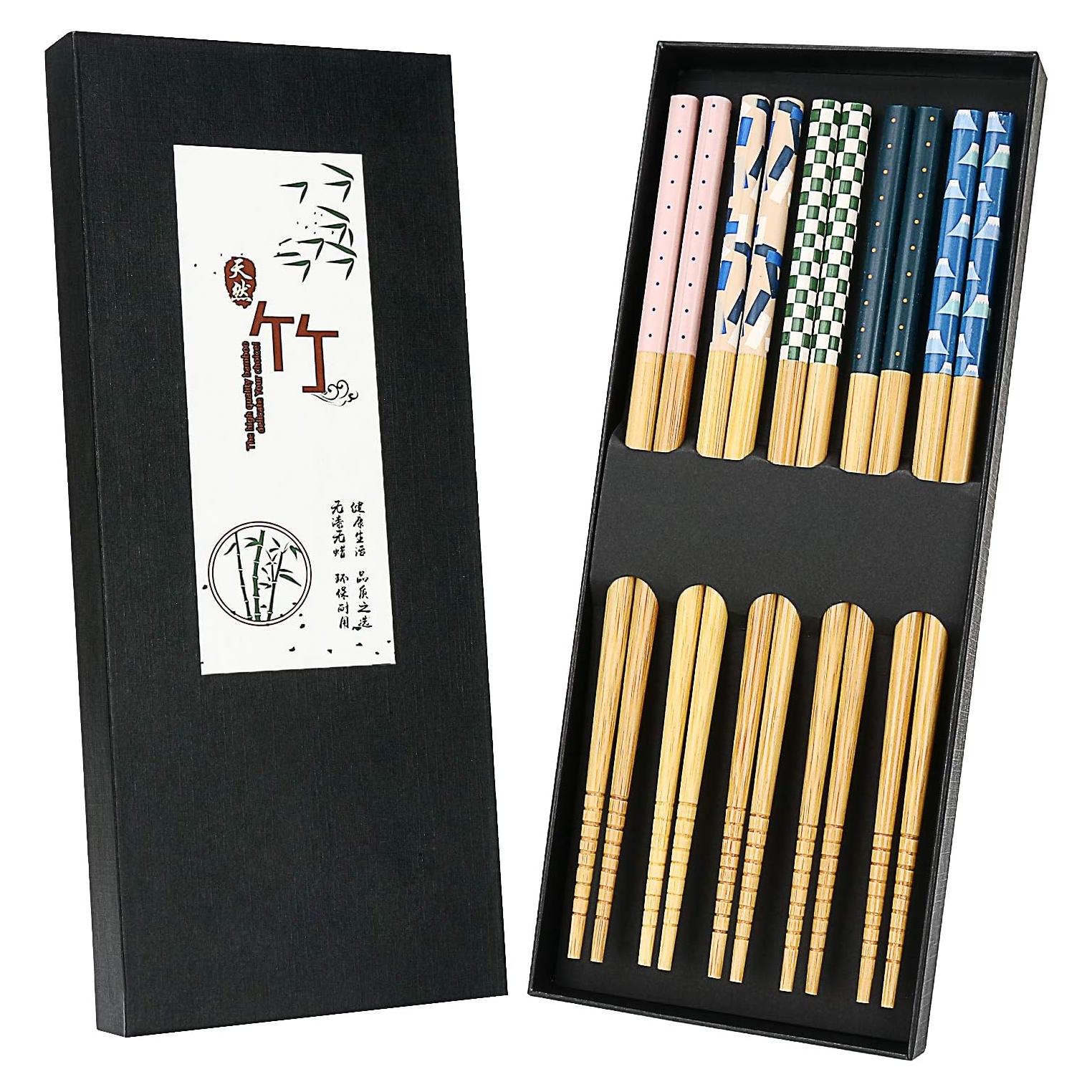 Set de 5 Pares de Palillos de Bambú Japonés Antideslizantes