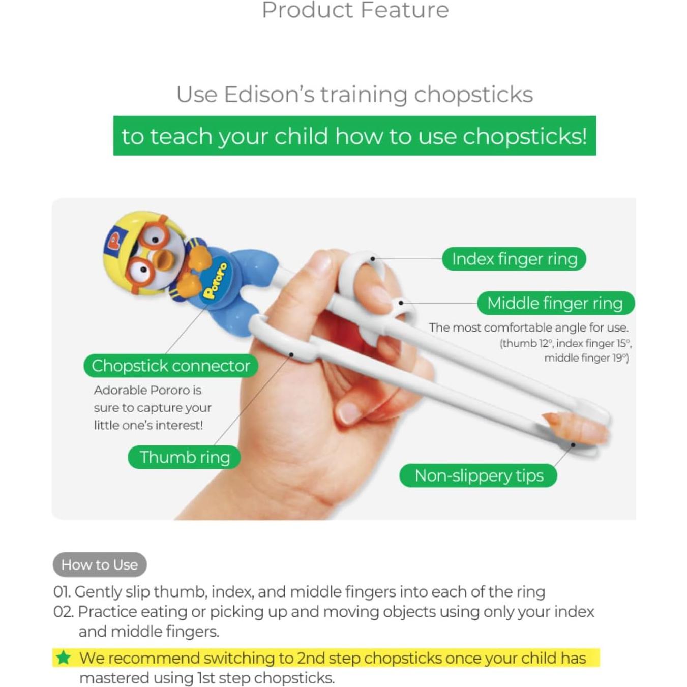 Edison Friends Penguin Chopsticks Training, Beginner, Brain Training, Learning, Korean Food, Japanese Food Dinner, Japanese Sushi, 1 Step to Learn Chopsticks, Made in Korea (Pororo Left Hand)