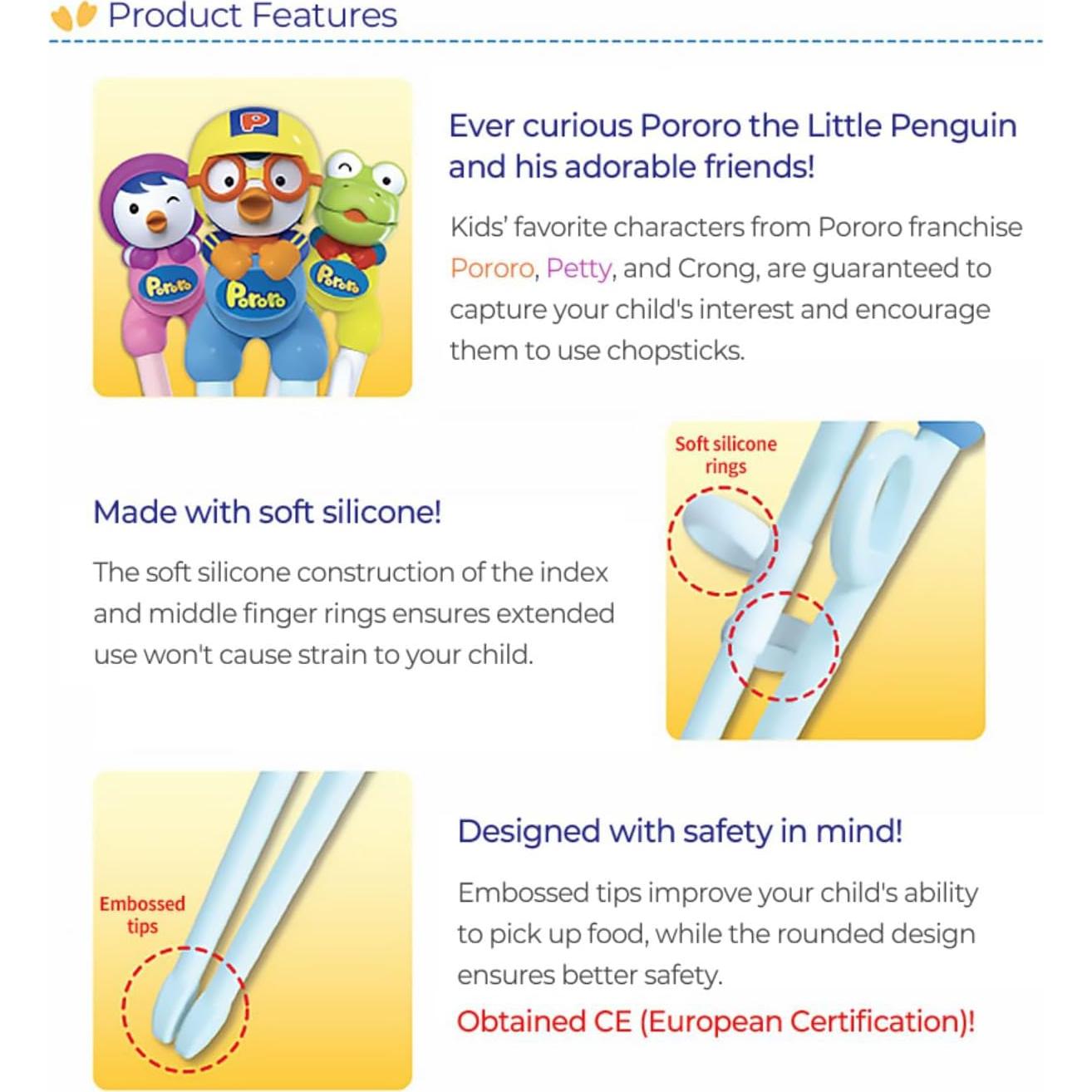 Edison Friends Penguin Chopsticks Training, Beginner, Brain Training, Learning, Korean Food, Japanese Food Dinner, Japanese Sushi, 1 Step to Learn Chopsticks, Made in Korea (Pororo Left Hand)