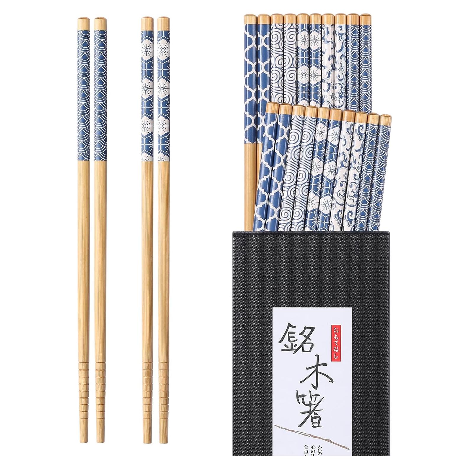 Hiware 10 Pares de Palillos de Bambú Reutilizables 22,35 cm