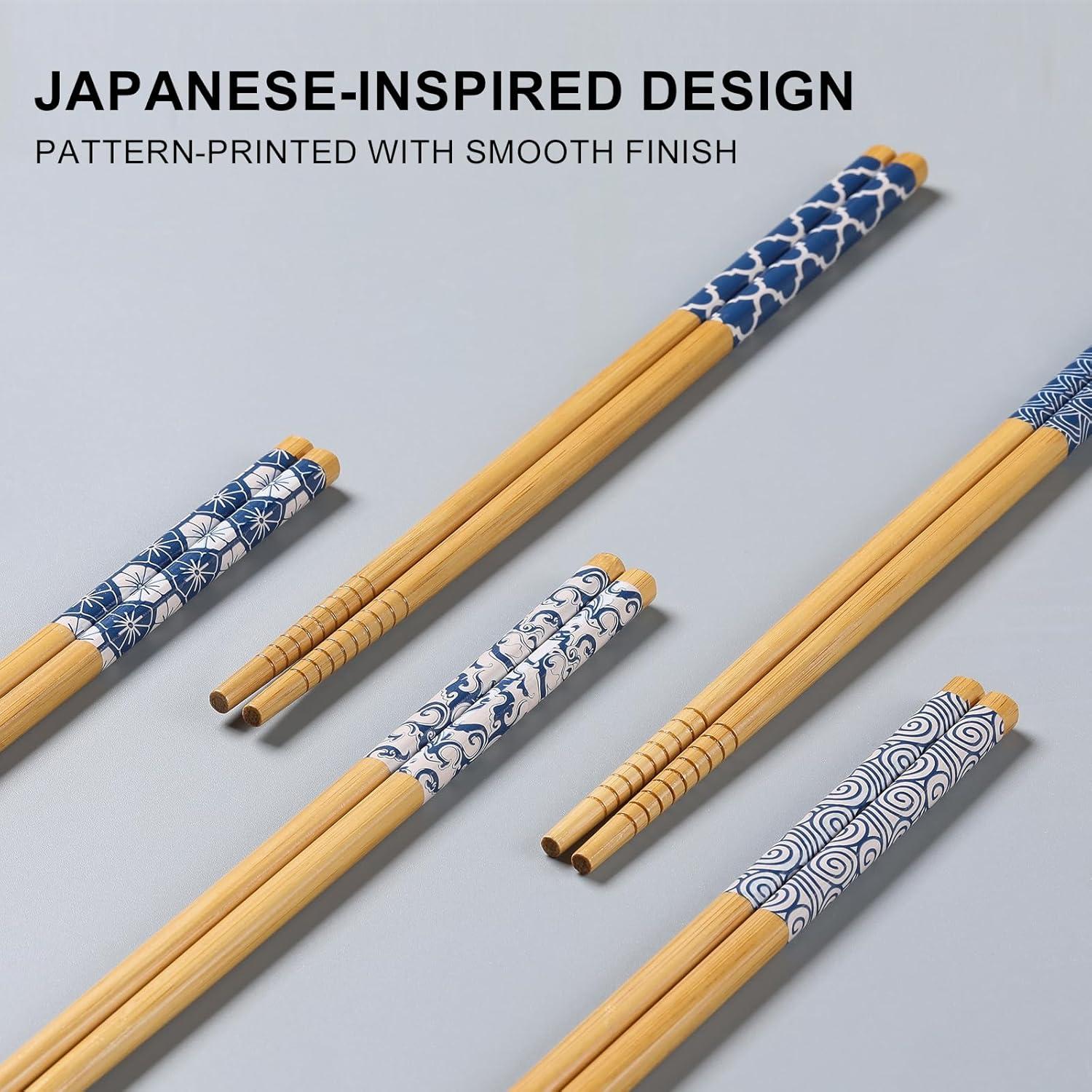 Hiware 10 Pares de Palillos de Bambú Reutilizables 22,35 cm