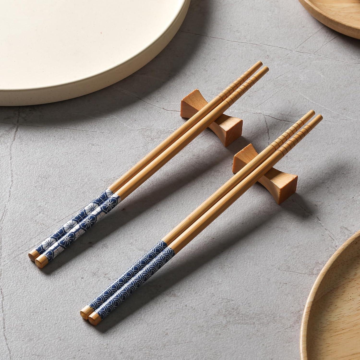 Hiware 10 Pares de Palillos de Bambú Reutilizables 22,35 cm