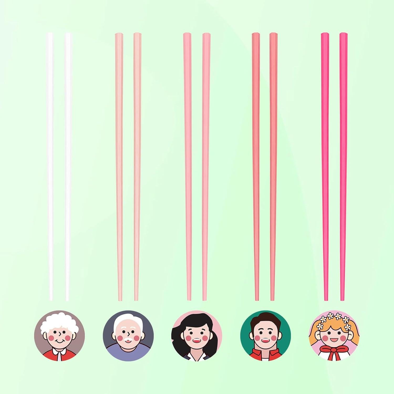 5 Pares de Palillos Reutilizables YOLCAR 23,37 cm Antideslizantes