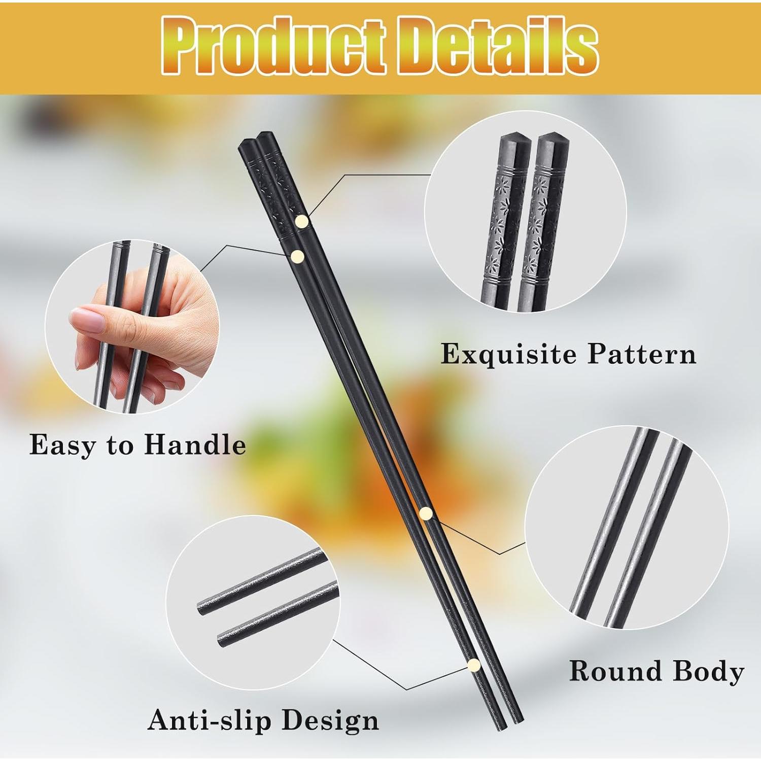 20 Pares de Palillos Reutilizables Dyrfolm Antideslizantes 24 cm