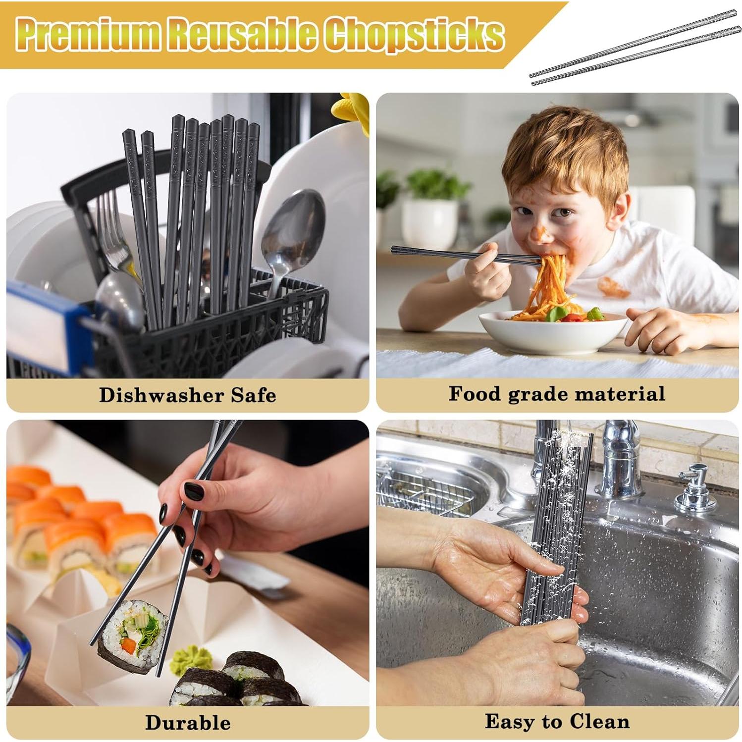 20 Pares de Palillos Reutilizables Dyrfolm Antideslizantes 24 cm