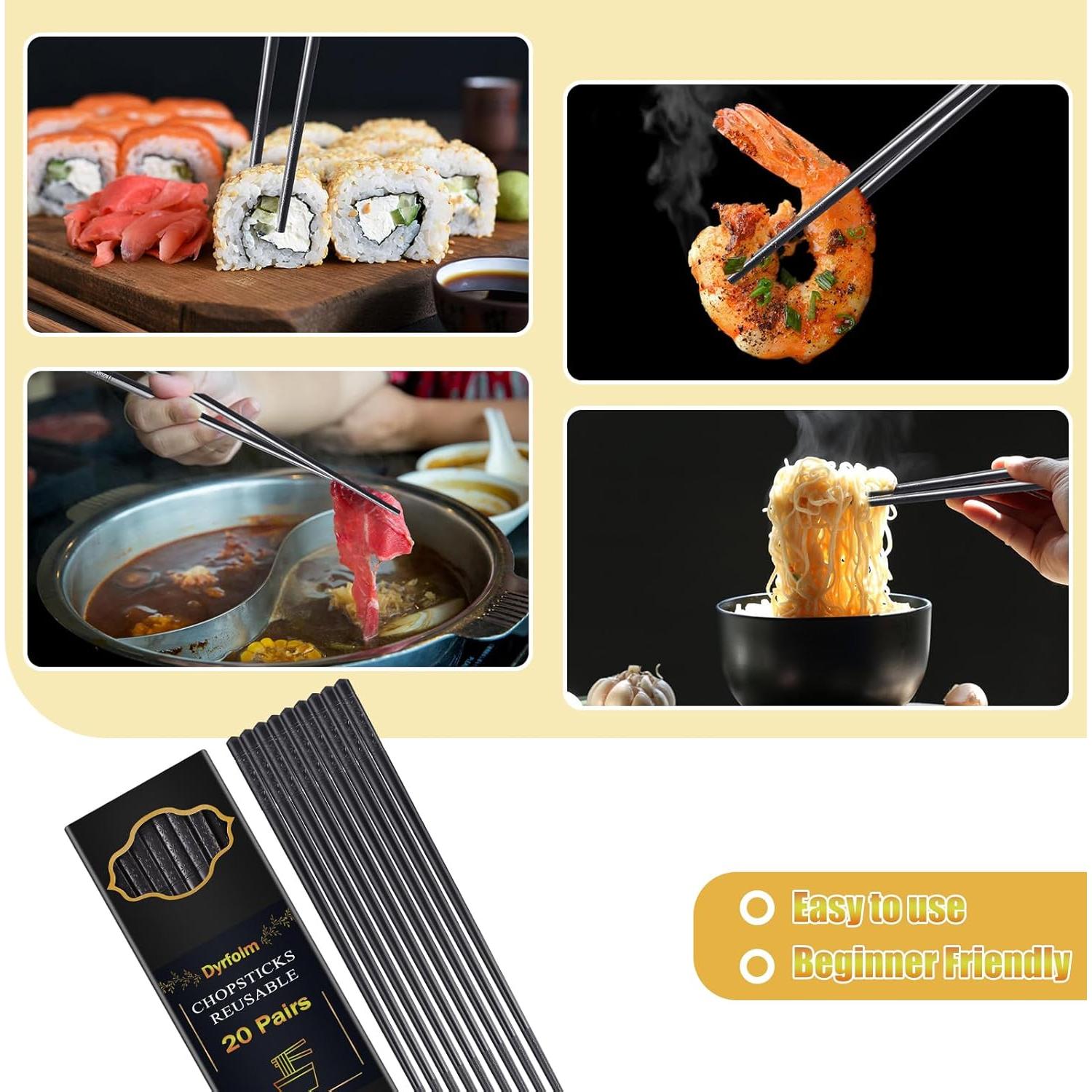 20 Pares de Palillos Reutilizables Dyrfolm Antideslizantes 24 cm
