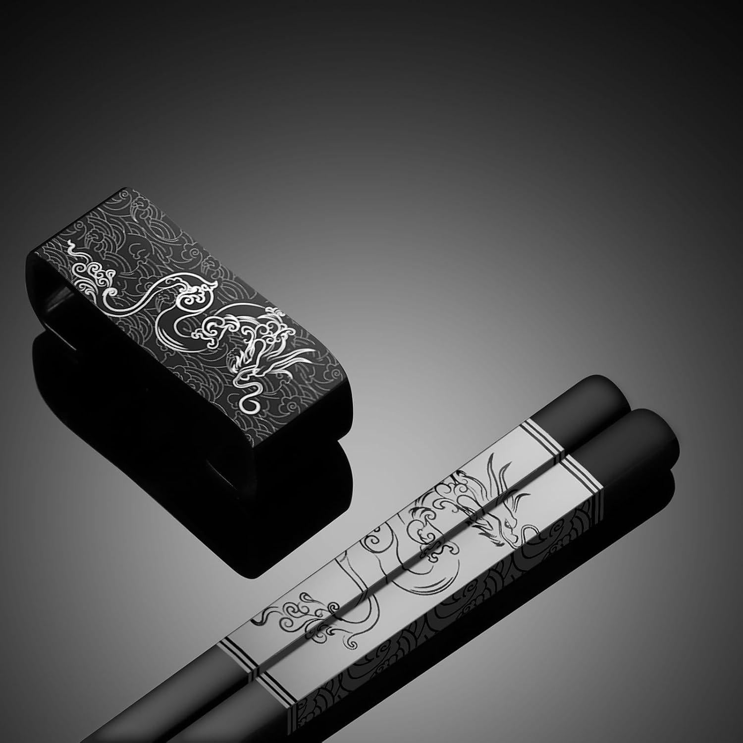 Juego de Palillos de Acero Inoxidable TIICOO Dragón y Fénix