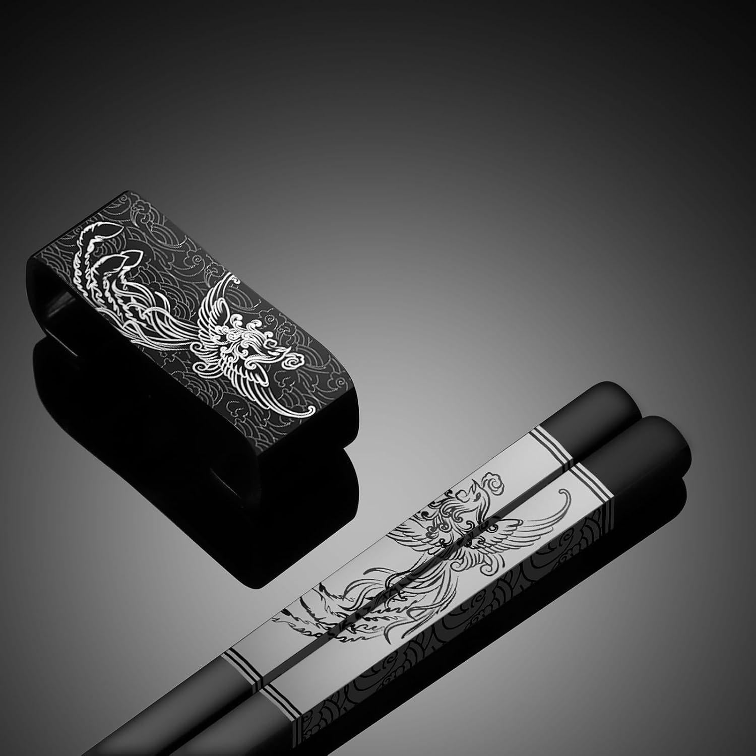 Juego de Palillos de Acero Inoxidable TIICOO Dragón y Fénix