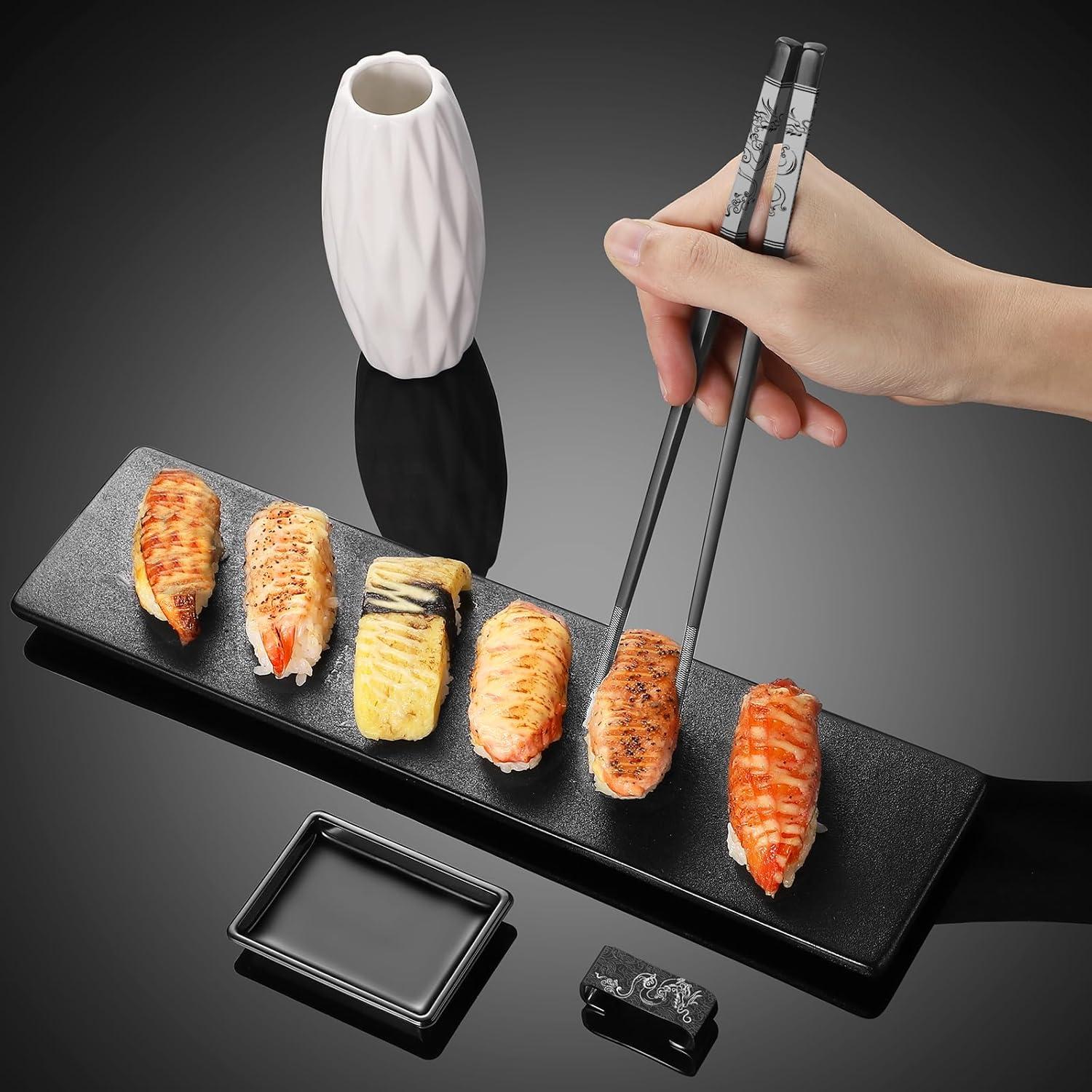 Juego de Palillos de Acero Inoxidable TIICOO Dragón y Fénix