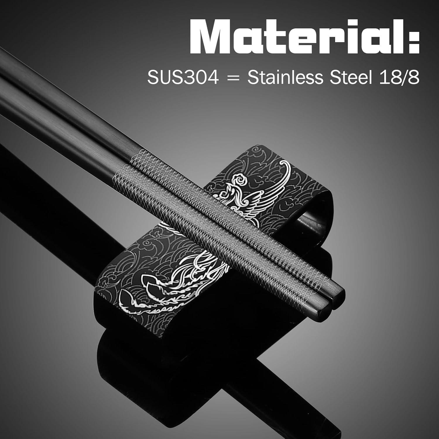 Juego de Palillos de Acero Inoxidable TIICOO Dragón y Fénix