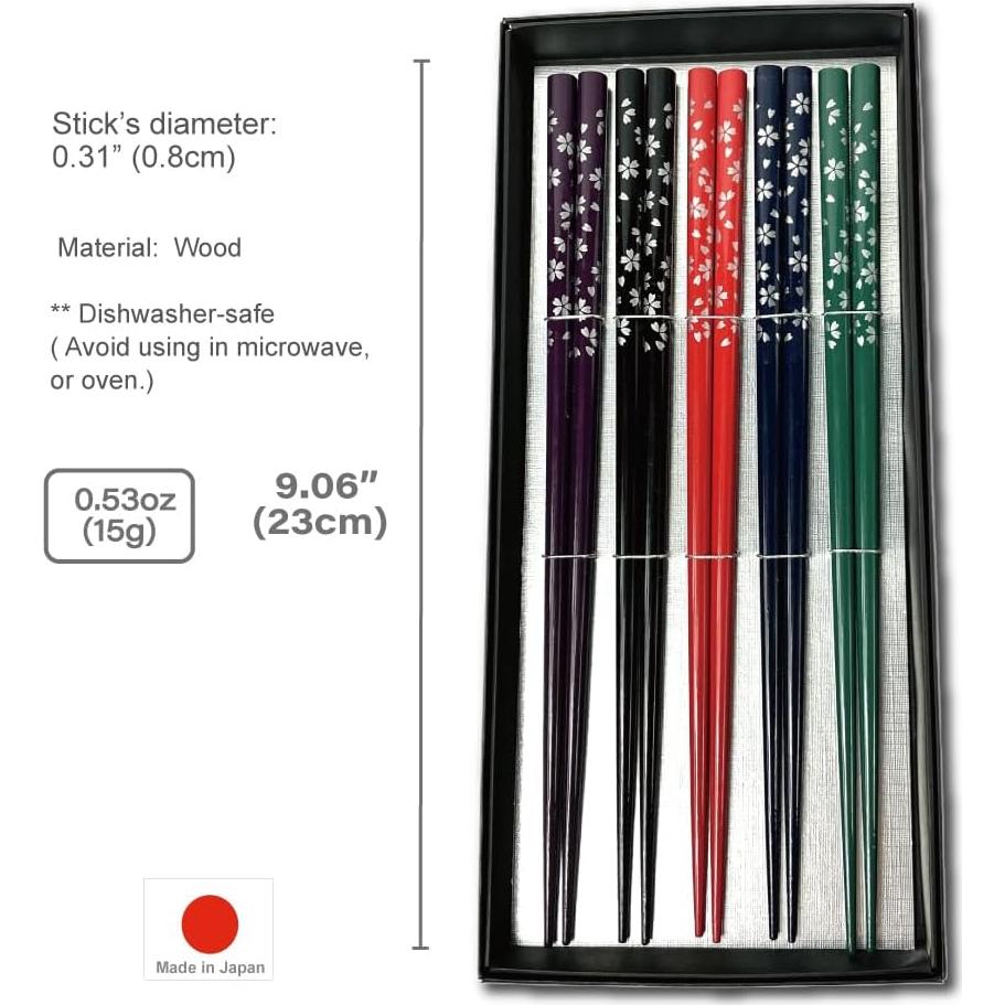 Juego de Palillos Japoneses Premium Terra MK020 - 5 Pares de Madera
