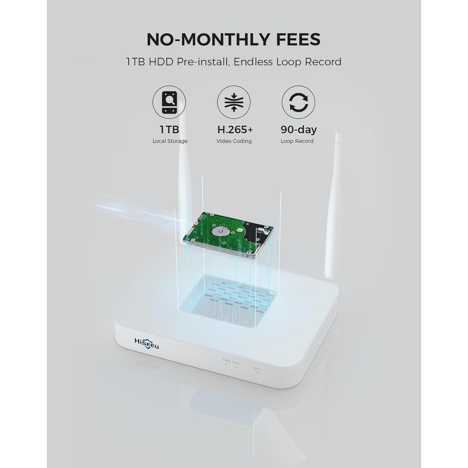 Cámara de Seguridad Solar Hiseeu 4MP Inalámbrica 4 Cámaras