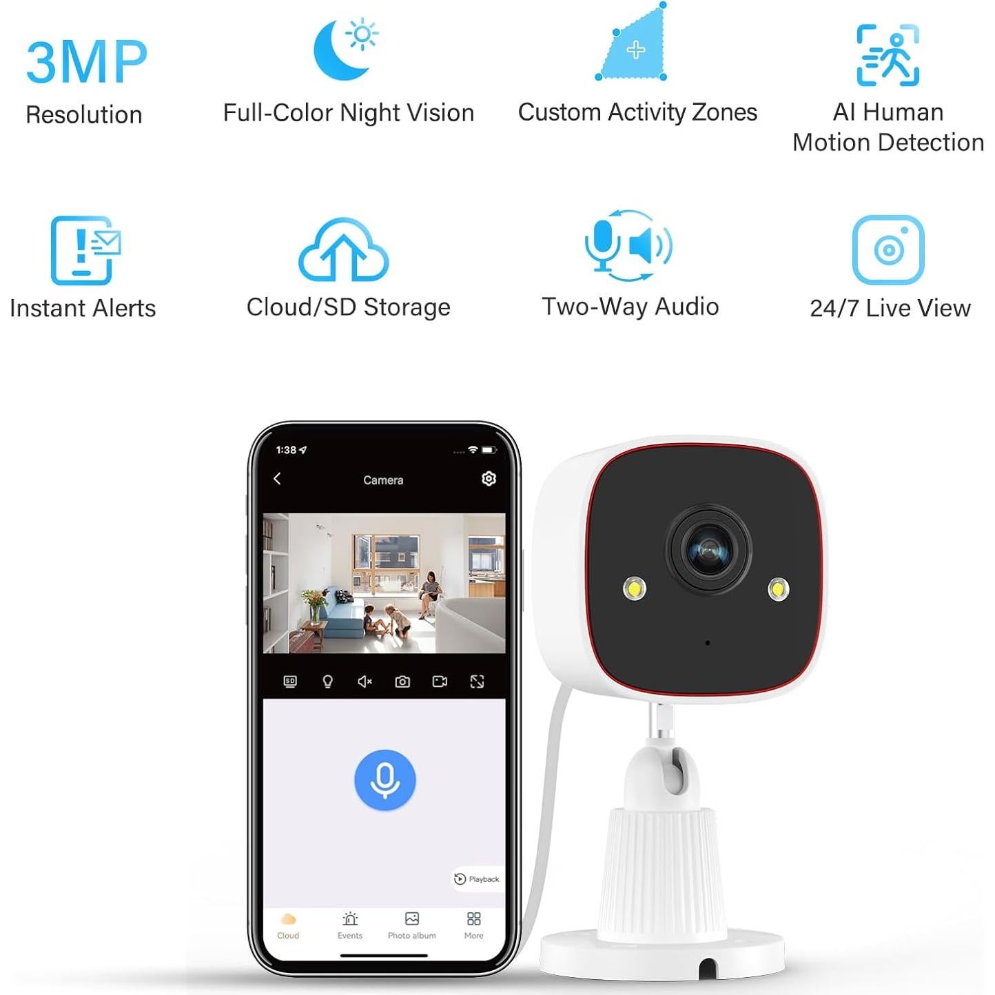 Cámara de Seguridad Jennov A31 2K HD WiFi IP66 Interior/Exterior