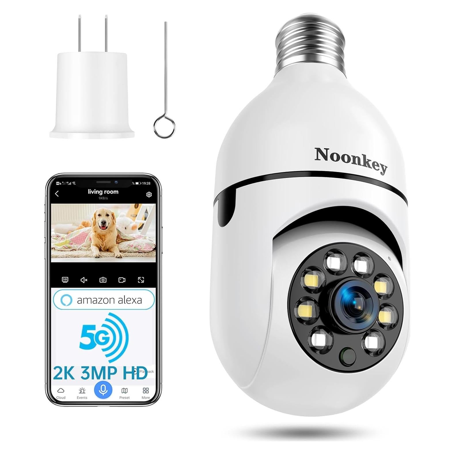 Cámara de Seguridad WiFi 2K Noonkey E27 con Alarma