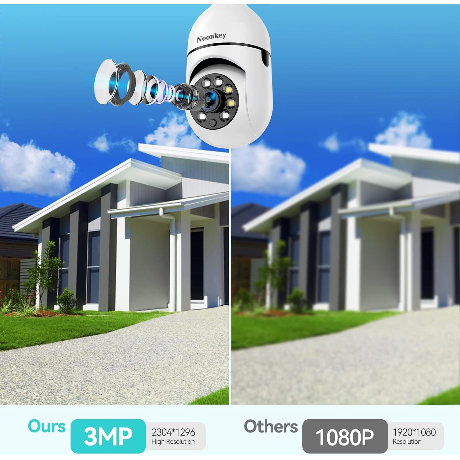 Cámara de Seguridad WiFi 2K Noonkey E27 con Alarma