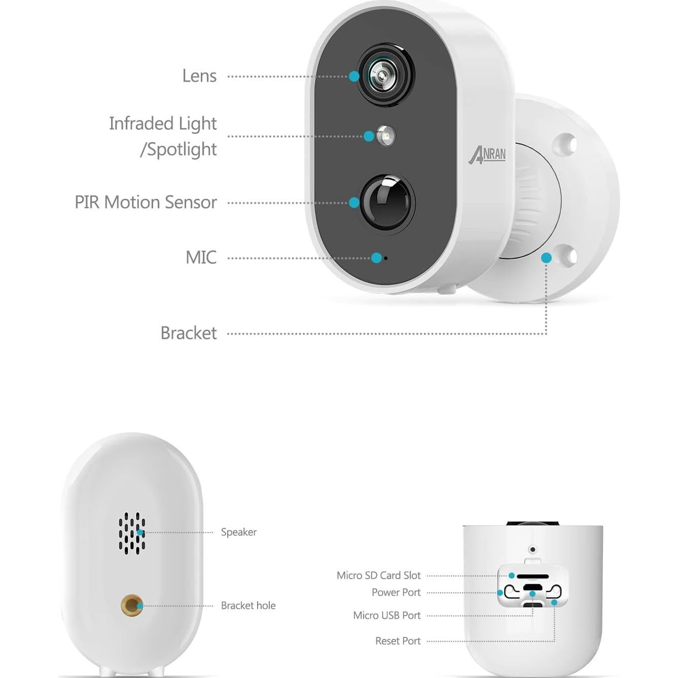 Cámara de Seguridad ANRAN 3MP Inalámbrica IP66 con AI