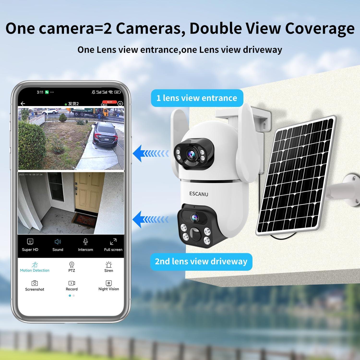 Cámara de Seguridad Inalámbrica ESCANU QG8 2K Doble Lente